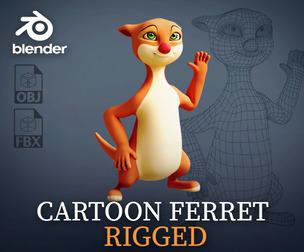Cartoon Ferret Biped Rigged Low-poly 3D model