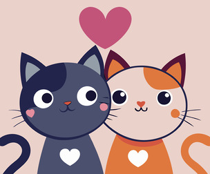 Character couple cat fall in love and little heart