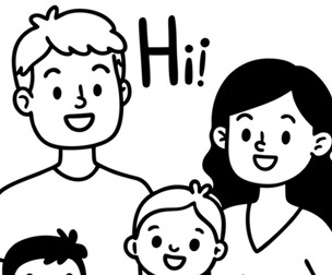 Character happy family greeting say Hi Hello