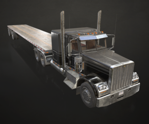 Flat Top Semi Truck Flatbed Trailer - Low Poly