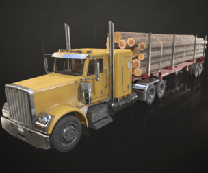 Flat Top Semi Truck Logging Trailer - Low Poly