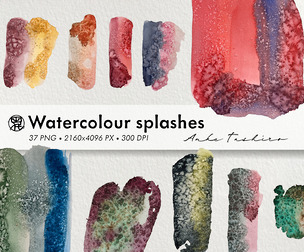 Real Textured Watercolour Splashes Set PNG Clipart 300 DPI Printable Instant Download
