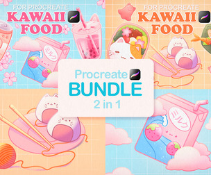 Procreate Stamps Brushes Bundle Onigiri and Milk