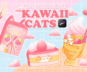 Procreate Stamps Brushes Strawberry Cat