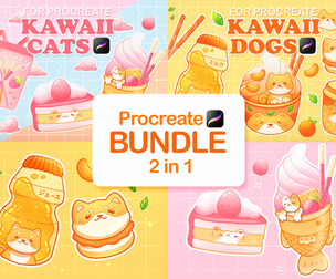 Cute Procreate Stamps Bundle Shiba Inu and Cat