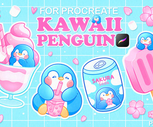 Cute Procreate Stamps Sakura Penguin