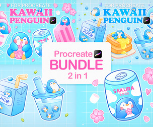 Cute Procreate Stamps Bundle Penguin