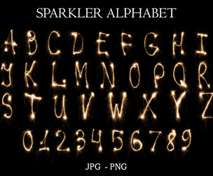 Sparklers alphabet photo overlays, spark letter glowing
