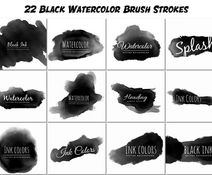 22 Artistic Black Watercolor Brush Strokes Vector Set, EPS Files