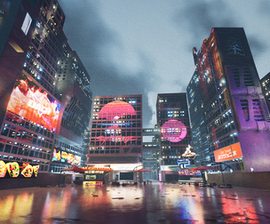 Cyberpunk Food Stall Street