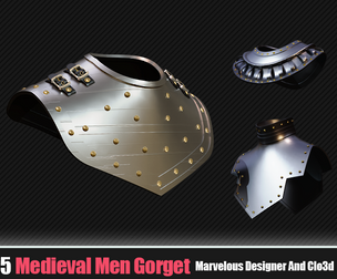 5 Medieval Men's Gorget (CLO3D, MD PROJECTS+OBJ+FBX) Vol 01