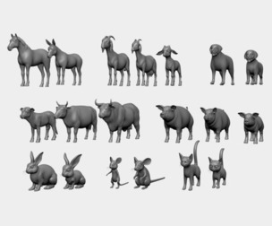19 Domestic Animals BaseMesh - Topology + UV Map