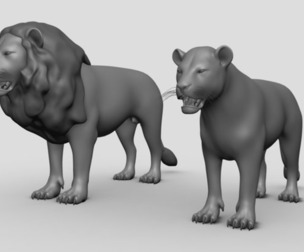 Lion Couple BaseMesh - Topology + UV Map