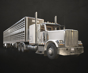 Flat Top Semi Truck Livestock Trailer - Low Poly