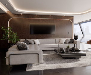 Modern Wooden Living Room 3D Model
