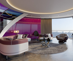 Modern Purple Living Room 3D Model