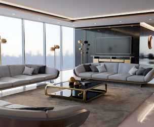 Modern Deco Living Room 3D Model