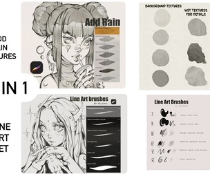 ⭐️ 2in1 Line Art brushes and "Add Rain" Textures only for PROCREATE