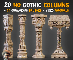 20 HQ Gothic Columns + 50 Ornaments Brushes + IMM Brush + Video Tutorials - Vol 30