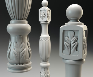 Baluster column with leaves for cnc milling 3D print model
