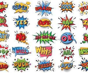 Vibrant Comic Book Speech Bubbles, Expressions Collection, Doodle Cartoon, Emotional Color, EPS File