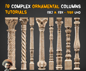 10 Complex Ornamental Columns Tutorials - FBX & OBJ - Vol 04