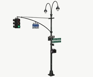LowPoly Traffic light with street lamp