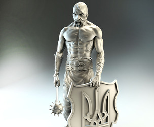 Cossack with mace and shield with trident for 3D printing