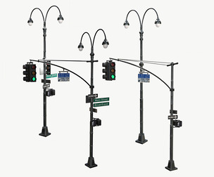 COLLECTION LowPoly Traffic light with street lamp