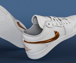 Shoes Model 3D White Metalic Gold Low-poly 3D model