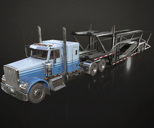 Flat Top Semi Truck Car Carrier Trailer - Low Poly