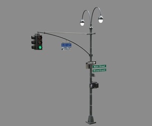 LowPoly Traffic light with street lamp
