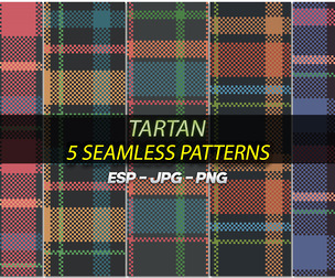 5 Colorful Tartan Seamless Patterns, Distinct Designs
