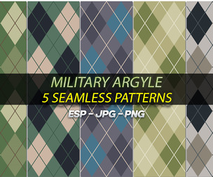 Military Argyle, 5 Seamless Patterns in Green and Neutral Tones