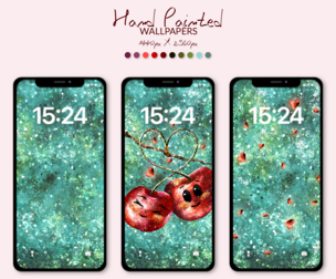 Cherries in Love WALLPAPERS || Hand Painted Wallpapers || Android & iOS