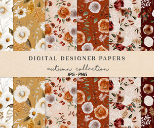 6 Elegant Autumn Floral Digital Designer Papers Collection
