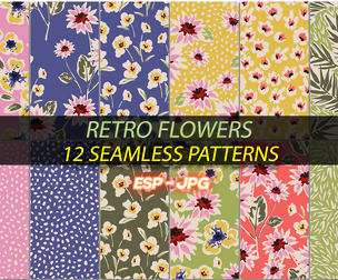 12 Seamless Retro Flower Patterns Collection