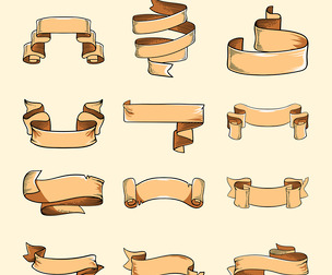 Elegant Vintage Banner Ribbons Set with Hand-Drawn Style, Vector EPS File