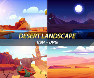 Vibrant Day and Night Desert Landscape Illustrations Cartoon Collection