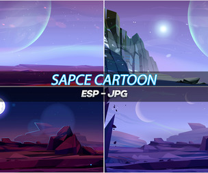Colorful Abstract Space Landscape with Planets and Stars, Space Cartoon, Vector File