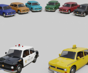 Vintage Sedan Cars Set Game-Ready and Render Asset 3D Model Collection