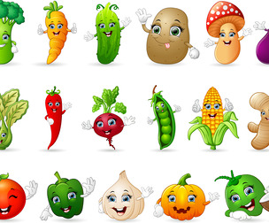 Cartoon Vegetables With Happy Faces and Cartoon Expression, Vector EPS