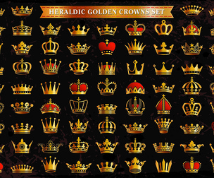 Elegant  Collection of Heraldic Royal Golden Crowns Silhouettes, Vector EPS