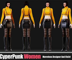 3D Women Cyberpunk Outfit (CLO3D, MD PROJECTS+OBJ+FBX)