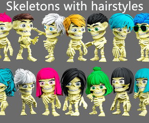 Skeletons with hairstyles