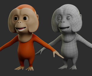 Cartoon Orangutan - Topology + UV Map