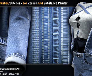 Denim Seam Brushes/Stitches - For Zbrush And Substance Painter (VOL-03)