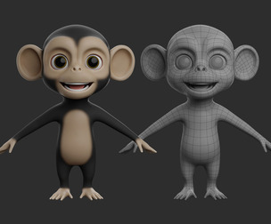 Cartoon Chimpanzee - Topology + UV Map