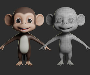 Cartoon Monkey - Topology + UV Map