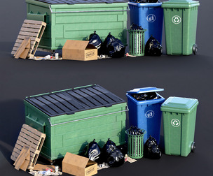 Trash Can Set 01/LowPoly/GameReady